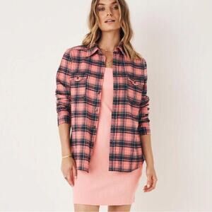 SPELL and The Gypsy Collective Women's Maverick Flannel Shirt Coral Black Sz XS